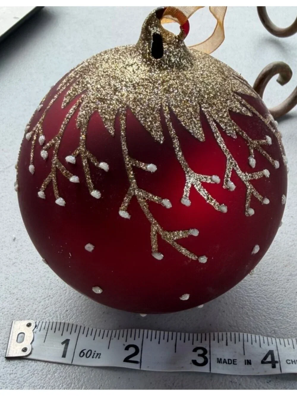 Set 2 Dillard's Glass Hand-Painted Ball Ornaments Holly Leaves & Berries 4